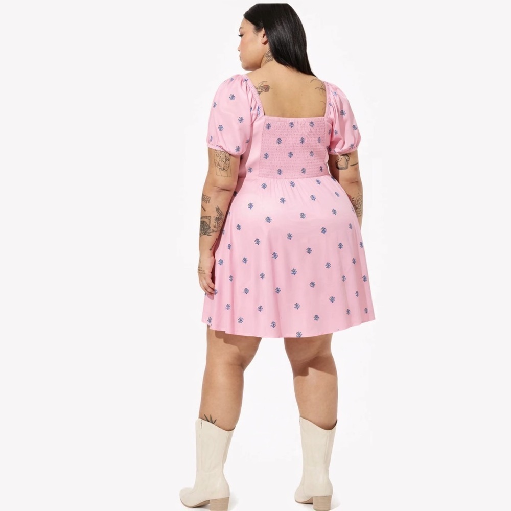 Torrid Pink Floral Skater Dress Sweetheart Neck Cottagecore Coquette 4X NWT Mini - Picture 4 of 13